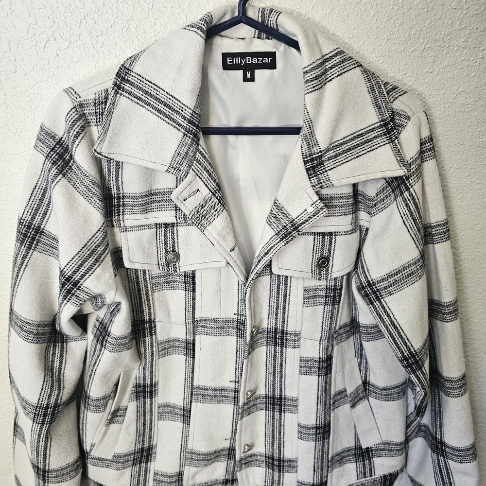 Women's White & Black Plaid Jacket